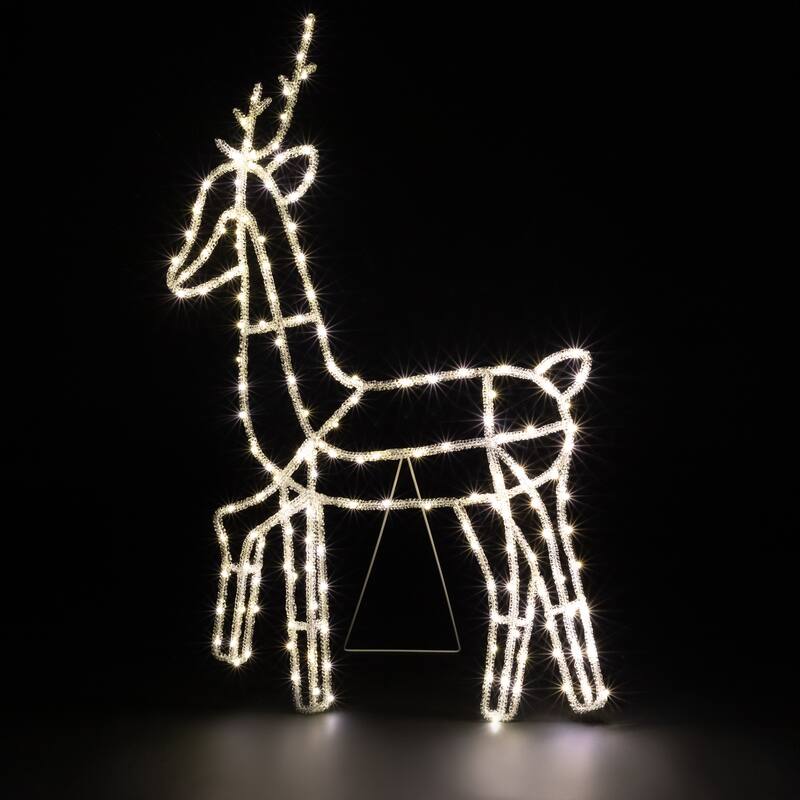LED Lighted Icy Reindeer Christmas Yard Decoration - 34.25" Silver Wire - Warm White