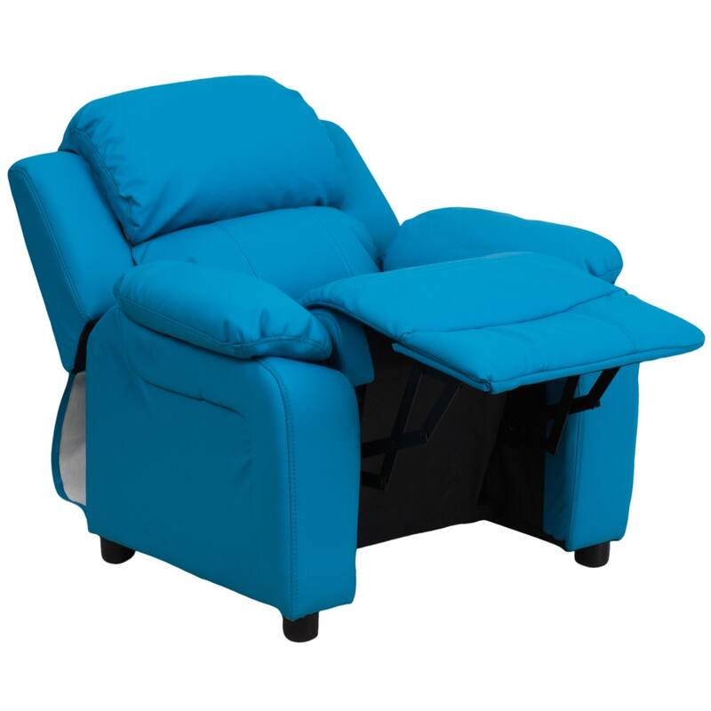 Deluxe Padded Contemporary Kids Recliner with Storage Arms