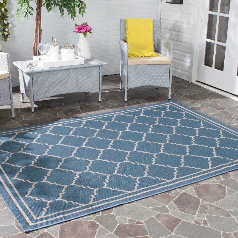 SAFAVIEH Courtyard Celine Indoor/ Outdoor Waterproof Patio Backyard Rug - 8' x 11' - Blue/Beige