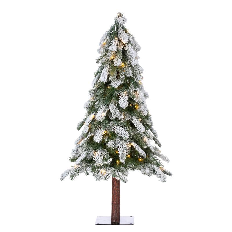 4 Foot Flocked Snowy Downswept Alpine Tree