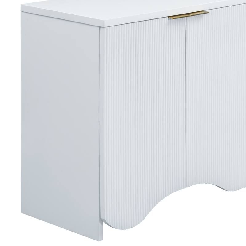Vertical Stripes & Wavy Storage Cabinet, Sideboard Buffet Cabinet Console Table with 4 Doors and Adjustable Shelving