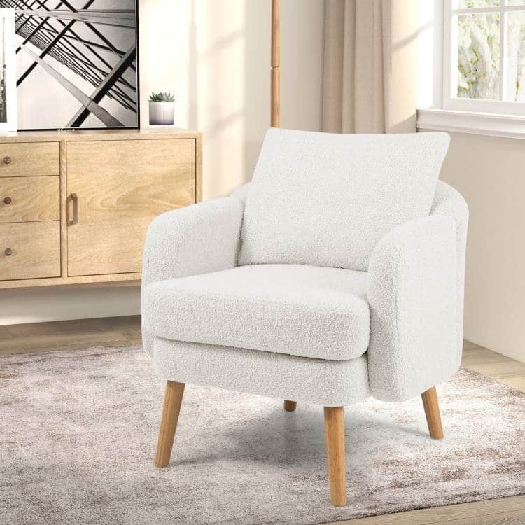 Sherpa Accent Chair with Pillow and Rubber Wood Legs - 28.5" x 27.5" x 27.5"