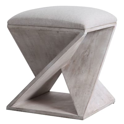 Uttermost Benue 17" Wide Coastal Ottoman with White Washed Fir Wood