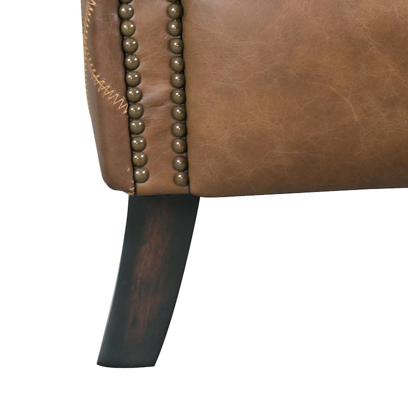 Pasargad Home Harrison Top Grain Leather Wing Chair, Brown - W31"xD27"xH33"