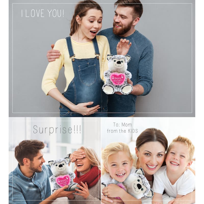 DolliBu Happy Mother's Day Super Soft Plush Sitting Husky Dog Figure - 9 inches