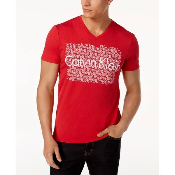 Shop Calvin Klein Red Mens Size 2xl Geo Logo Short Sleeve V Neck T Shirt Overstock 28112138
