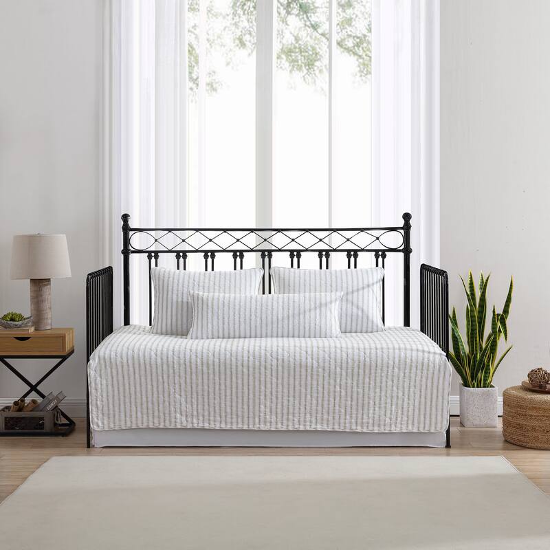 Stone Cottage Willow Way Ticking Stripe Cotton Daybed Cover Set - Off-White