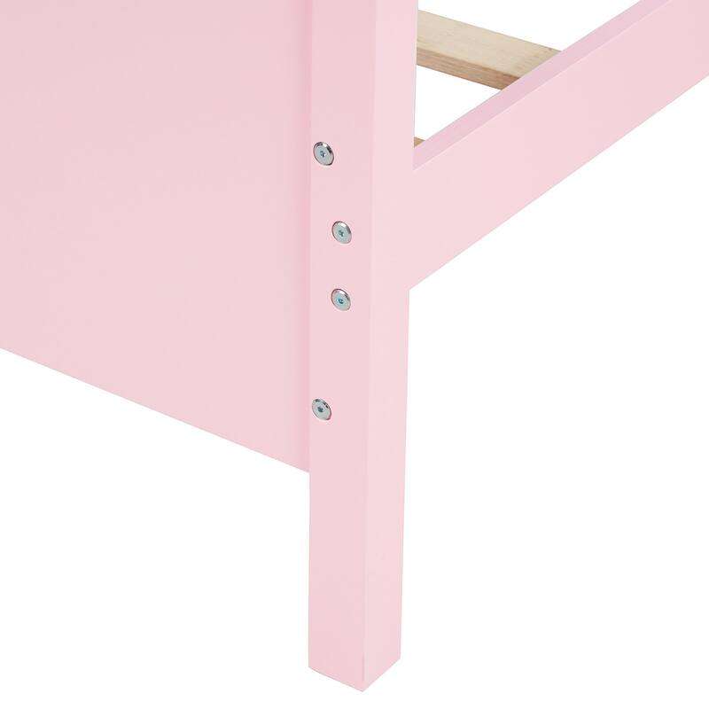 Pink Wood Twin Platform Bed with Headboard, Footboard, and Slat Support - Minimalist Design, Sturdy Pine Frame, 10 Slats