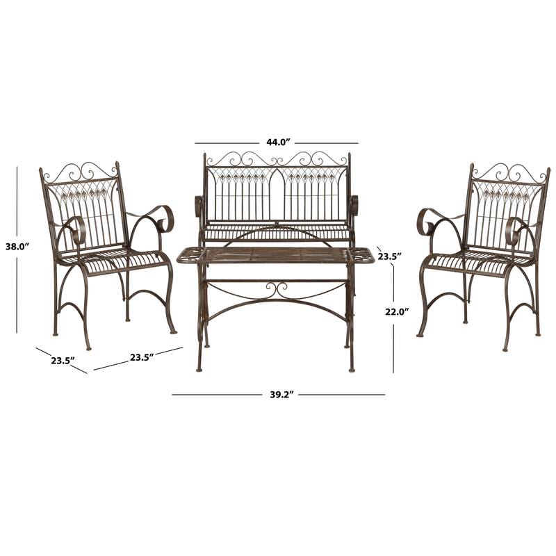 SAFAVIEH Outdoor Jalyn Victorian Scroll Iron 4-Piece Patio Set