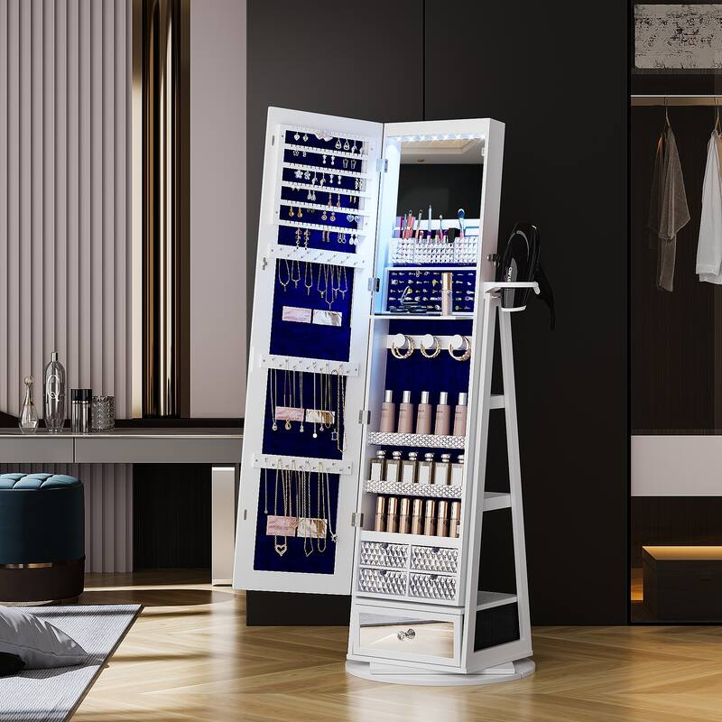 22'' Wide Rotatable Jewelry Armoire with Mirror - N/A