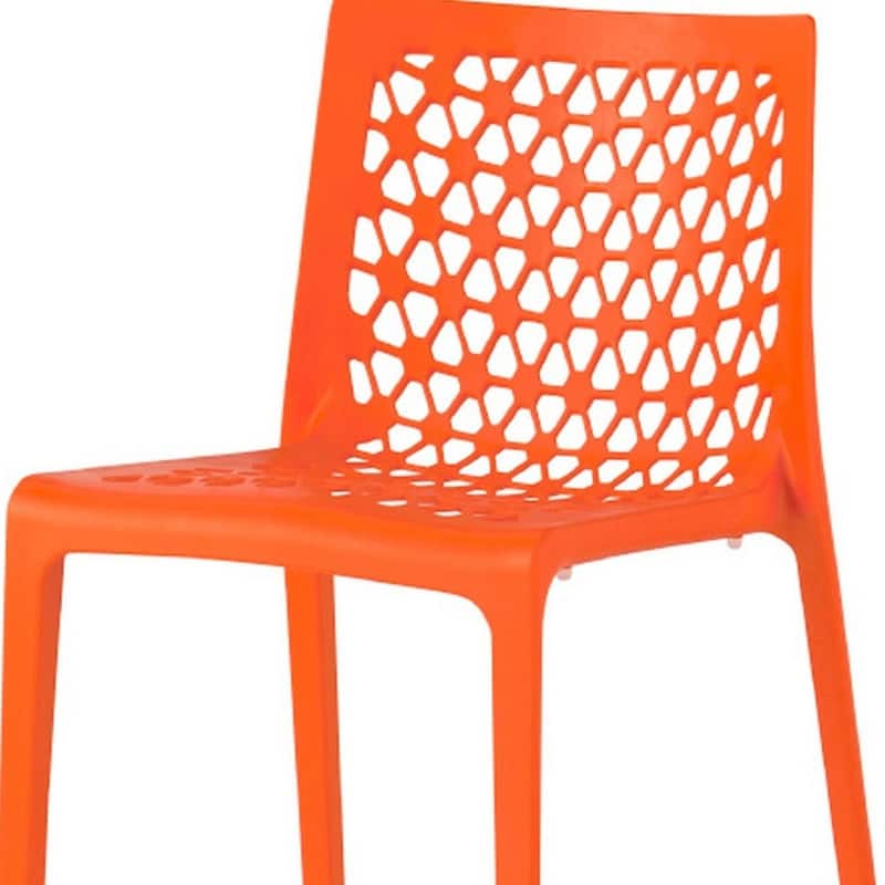 HomeRoots Set of Two Orange Heavy Duty Plastic Outdoor Stacking Dining Chairs