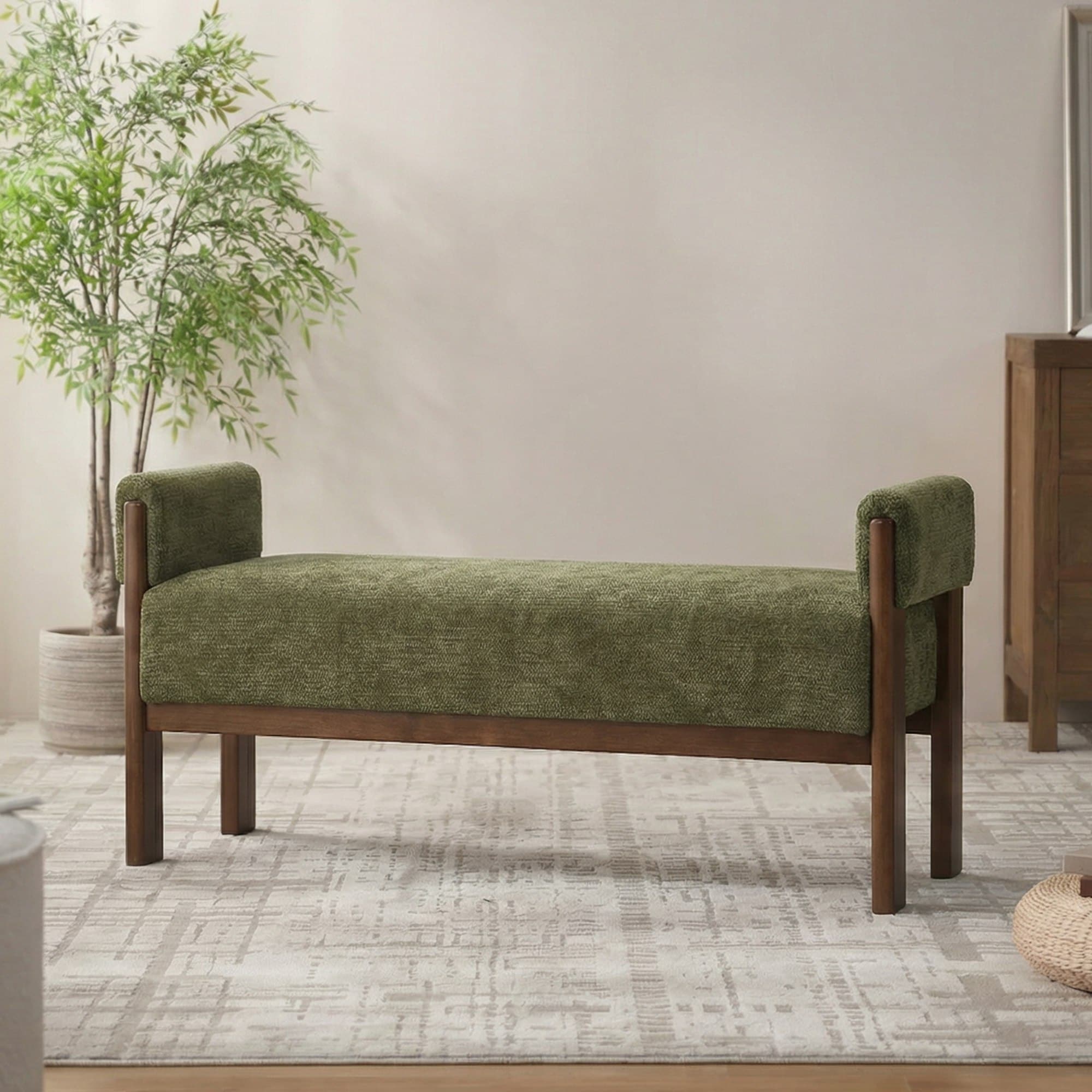 Arm Fabric bench with Solid Wood ,51.8-inch Upholstered Bench for Living Room ,Bedrooms