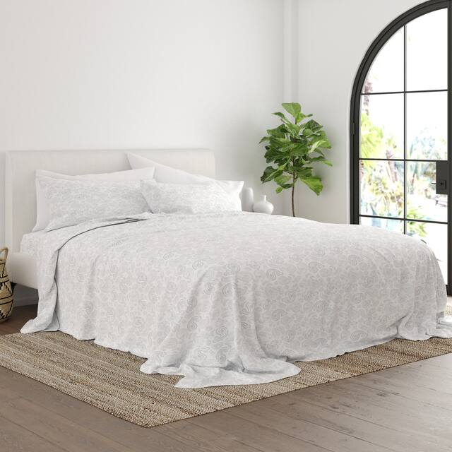 Soft Essentials Coarse Paisley Pattern 4 Piece Deep Pocket Bed Sheet Set - California King - Grey/White