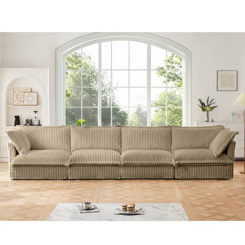 4-Seater Corduroy Slipcovered Sofa with Extra Deep for Living Room - Camel