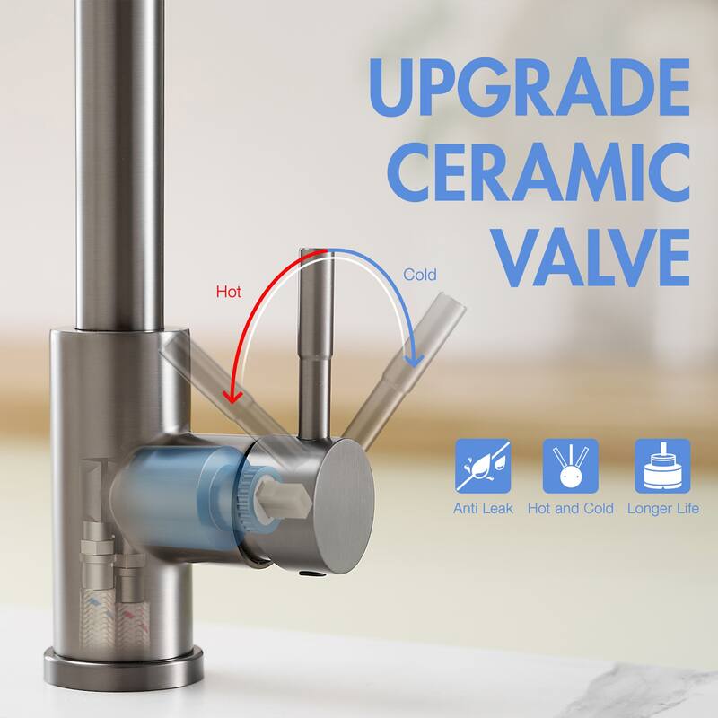 Modern Gunmetal Gray Single Handle Kitchen Faucet with Pull Out Sprayer, 3 Function Water Outlet