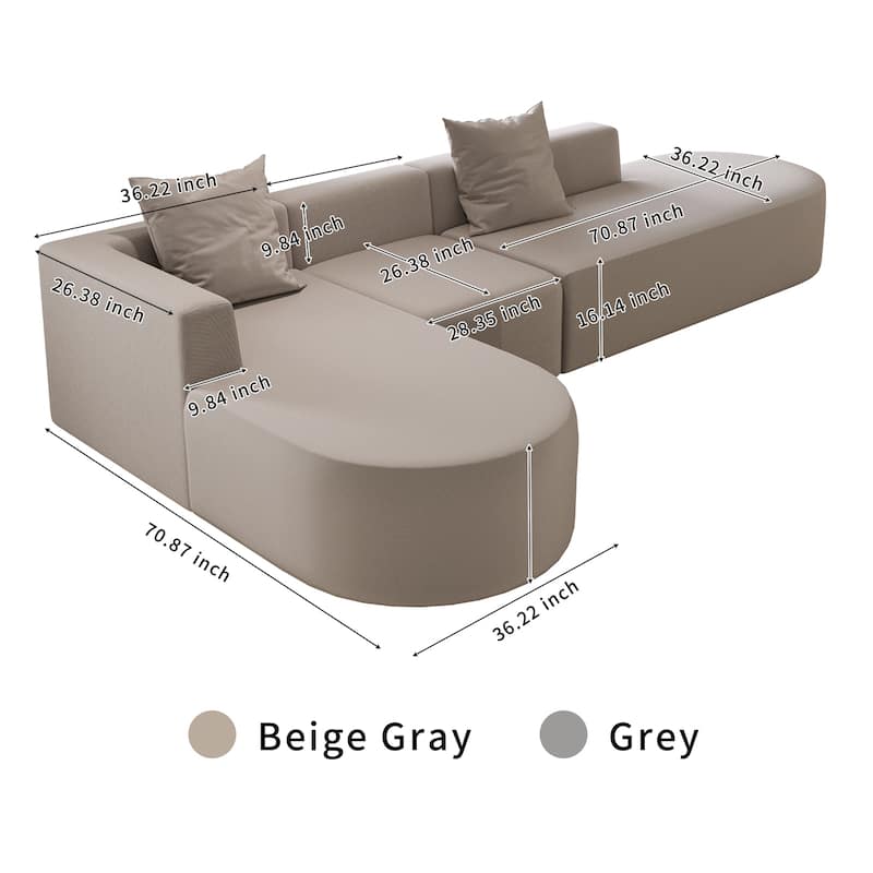 L Shaped Modular Sectional Sofa with Movable Ottoman, Corduroy Boneless Cloud Couch, Full-Compressed Deep Seat Sofa - Camel
