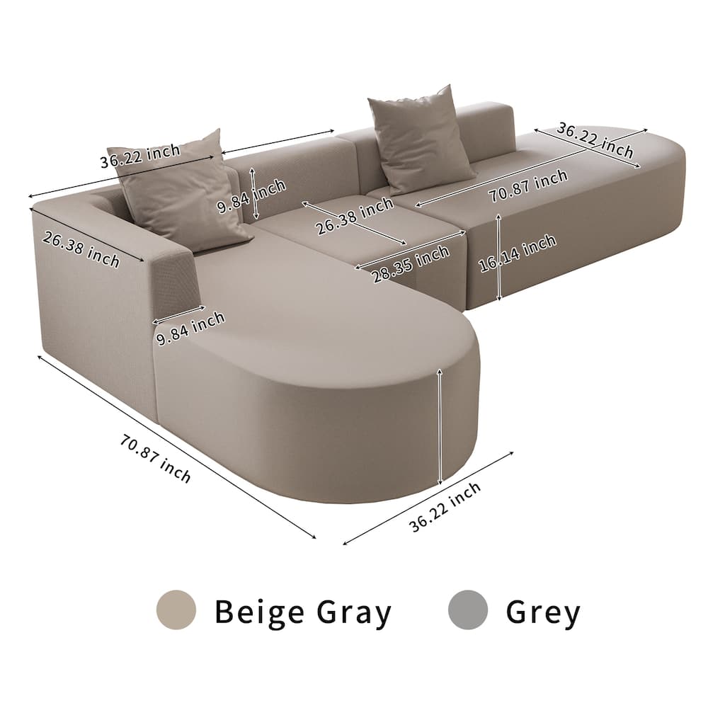 L Shaped Modular Sectional Sofa with Movable Ottoman, Corduroy Boneless Cloud Couch, Full-Compressed Deep Seat Sofa