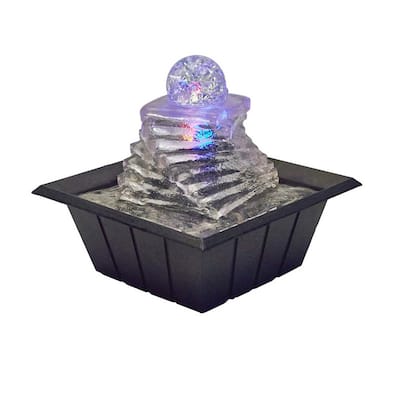 Sumi 8 Inch Spiral Ice Tabletop Water Fountain, Glass Ball Multicolor Black
