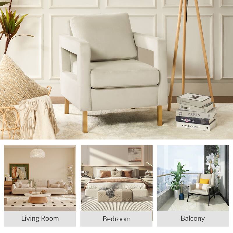 Valentina Comfy Accent Armchair with Golden Metal Legs and Removable Cushions by HULALA HOME