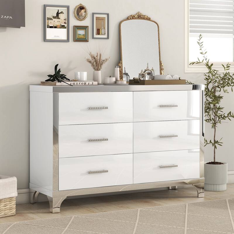 High Gloss Dresser with Metal Handle
