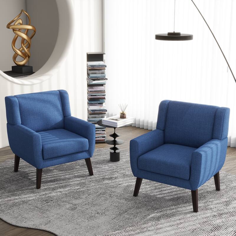 Modern Upholstered Linen Armchair Accent Chair Set of 2