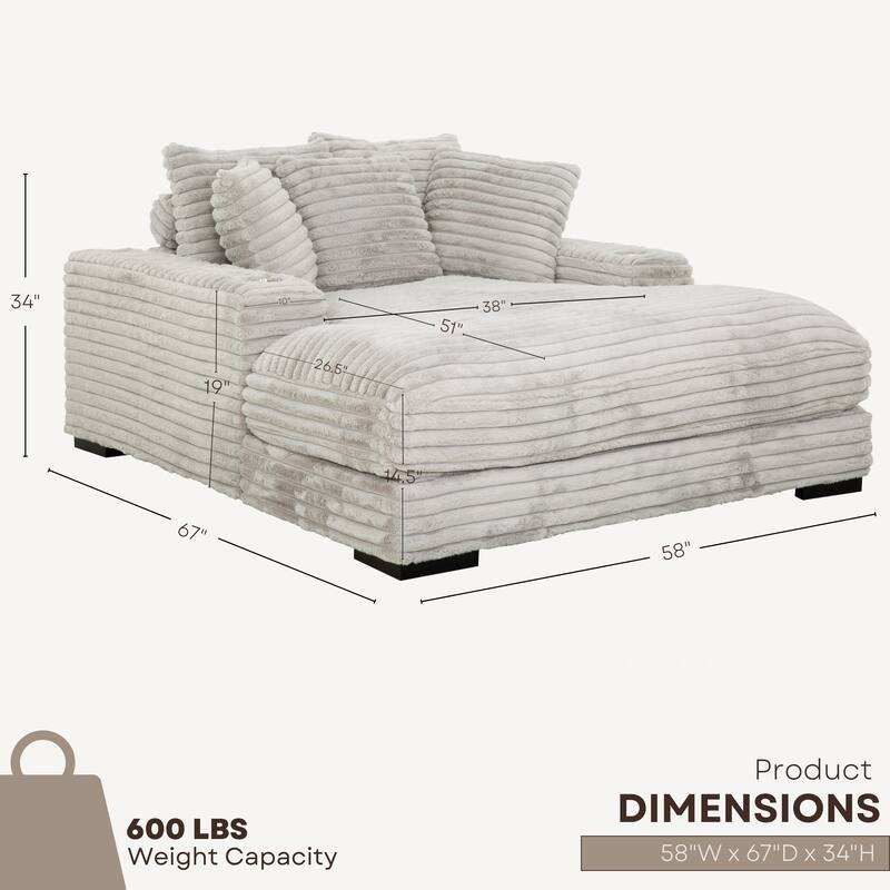 Cocoon Faux Fur Corduroy Oversized Chaise Lounge with Cupholders and USB/USB-C