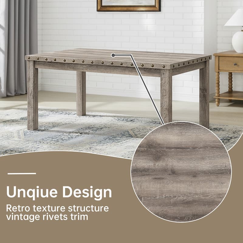 Mordern Fort Vintage Dining Table Set, Tufted Upholstered Chairs with Studded Trim