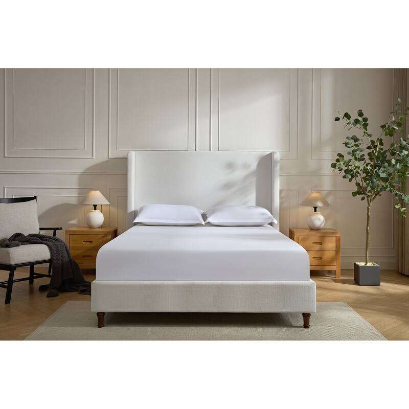 Elegant Upholstered Bed with Wingbacks and No Box Spring for Relaxing