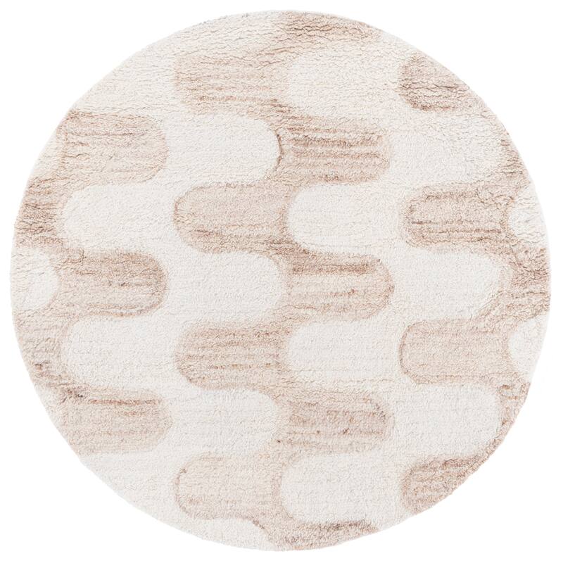 SAFAVIEH Handmade Vermont Genovica Wool Rug - 6' Round - Ivory/Beige