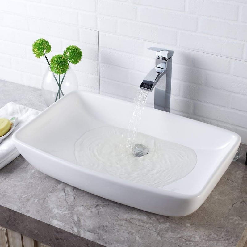 Modern White Porcelain Ceramic Rectangle Above Vessel Bathroom Sink - 24" x 15" x 5"