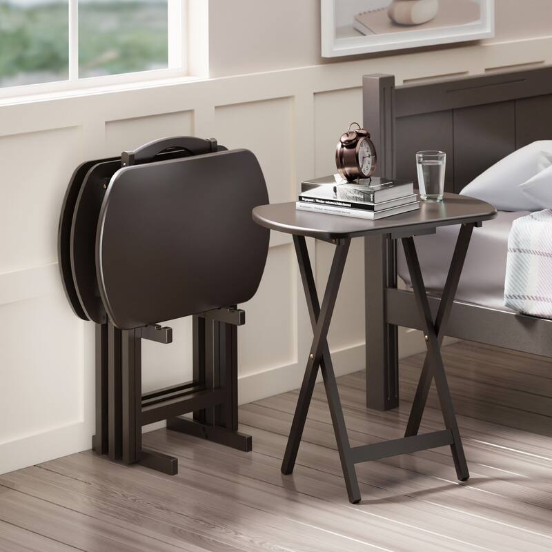 Corbett 4 Snack Tables with Stand Coffee Finish