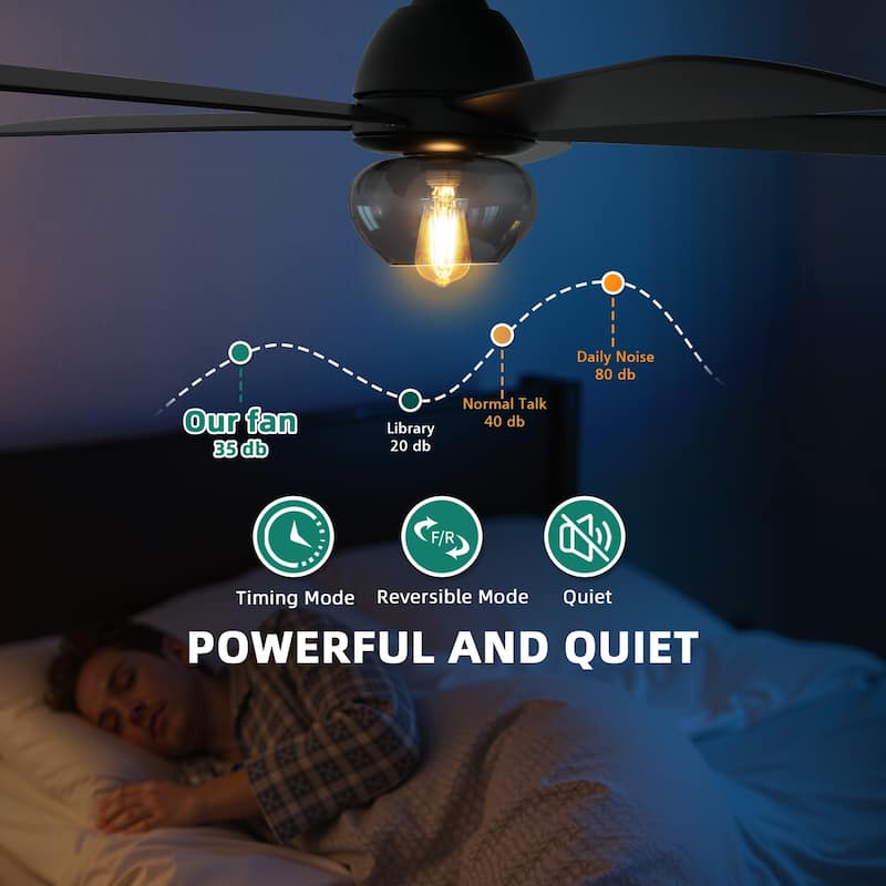 Moasis 42 to 52 Inch Ceiling Fan with Glass Light Shade and Remote Control