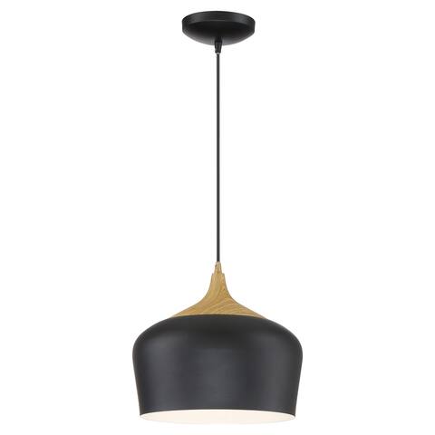 Blend 1-light Black with Wood Grain Pendant