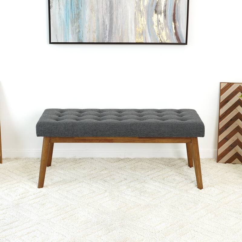 Julianne Mid-Century Modern Fabric Upholstered Bench in Dark Grey
