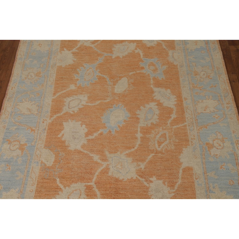 Orange Vegetable Dye Floral Oushak Turkish Rug Handmade Wool Carpet - 5'8"x 9'0"
