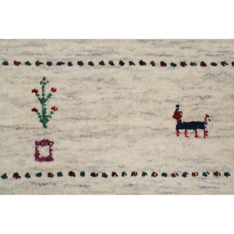 Hand Knotted Oriental 100% Wool Carpet Tribal Animal Pictorial Beige & Ivories Gabbeh Area Rug - 7' 9'' X 5' 1''