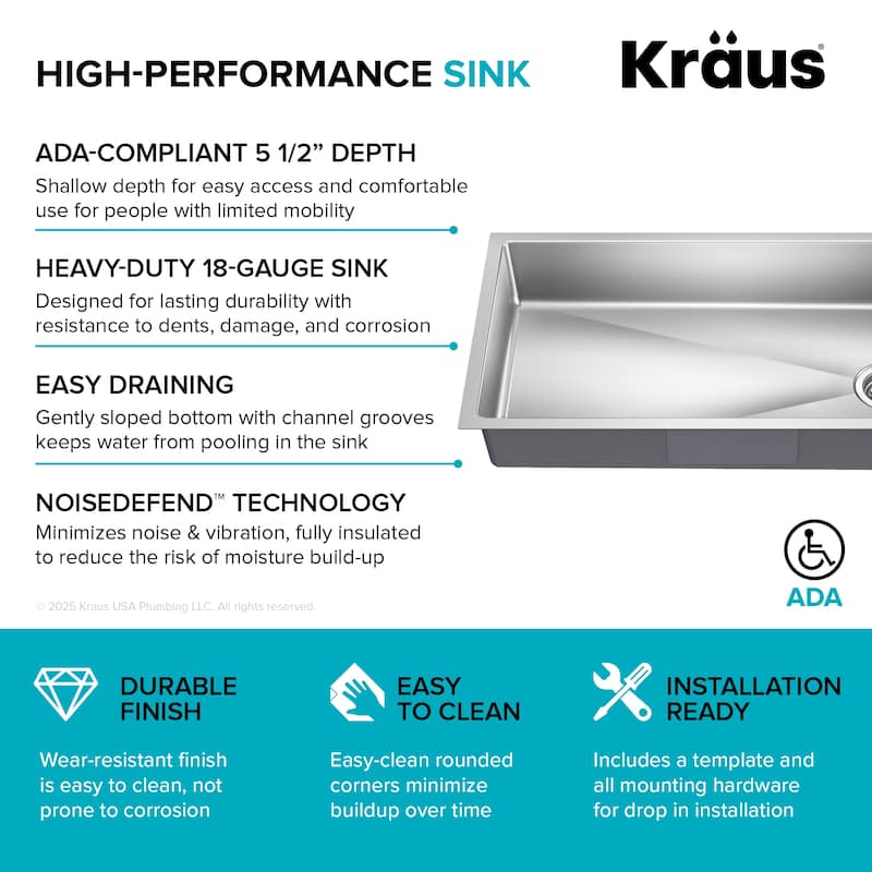 KRAUS Fairlane Undermount 18 Gauge Stainless Steel Kitchen Sink