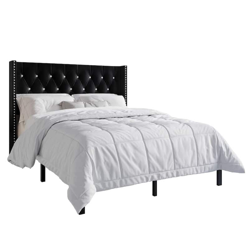 CraftPorch 3 Piece Bedroom Nightstands Set Wingback Tufted Bed