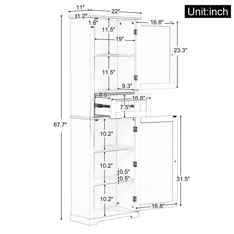 Modern Floor Storage Cabinet Freestanding Cabinet with Adjustable Shelves and Drawer for Bathroom, Living Room, or Bedroom