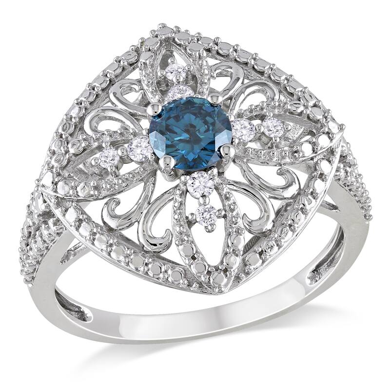 Miadora 1/2ct TDW Blue and White Diamond Vintage Ring in 10k White Gold