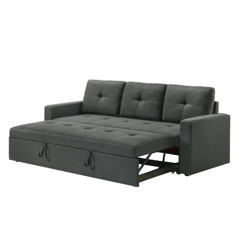 Biry Pull Out Sleeper Sofa Bed, Tufted Cushions, Dark Gray Fabric