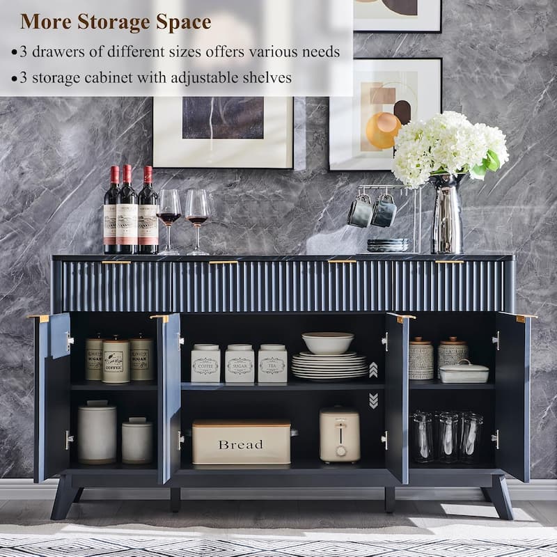 Modern Fluted Buffet Sideboard Cabinet, Buffet Table Coffee/Wine Bar