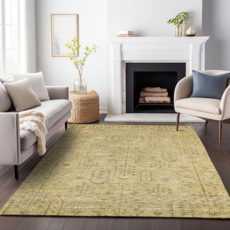 Machine Washable Indoor/ Outdoor Chantille Distressed Traditional Rug