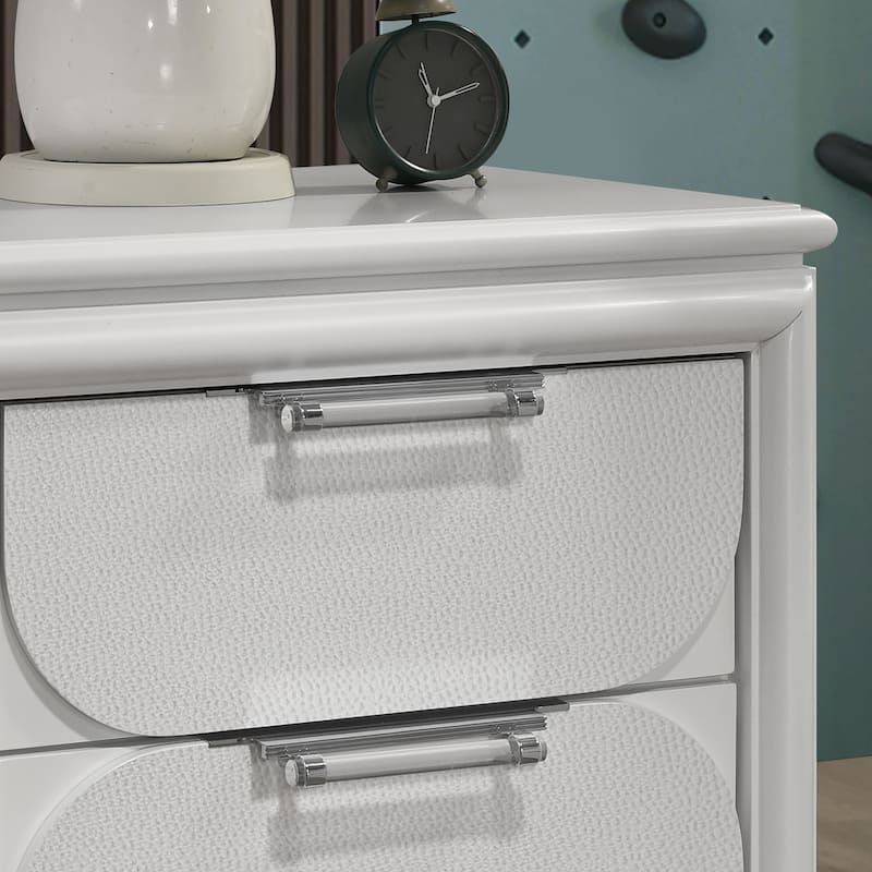 Furniture of America Drima Modern 3-Piece Pearl White Solid Wood Kids Platform Bedroom Set with LED