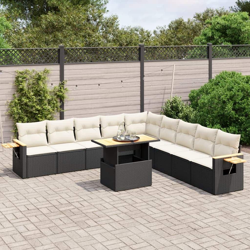 vidaXL Patio Sofa Set with Cushions Outdoor Furniture 11 Piece Poly Rattan - 21.7 x 39.4 x 28.7 in