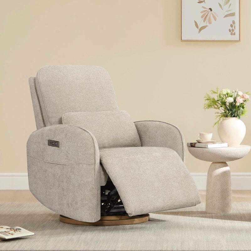 Spruce & Spring Power Swivel Recliner Chair Nursery Glider with Lumber Pillow