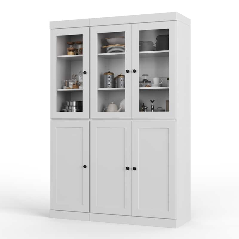 Palace Imports 100% Solid Wood 48.5" Pantry Cabinet with Clear Glass, Shaker Doors and Adjustable Shelves - White