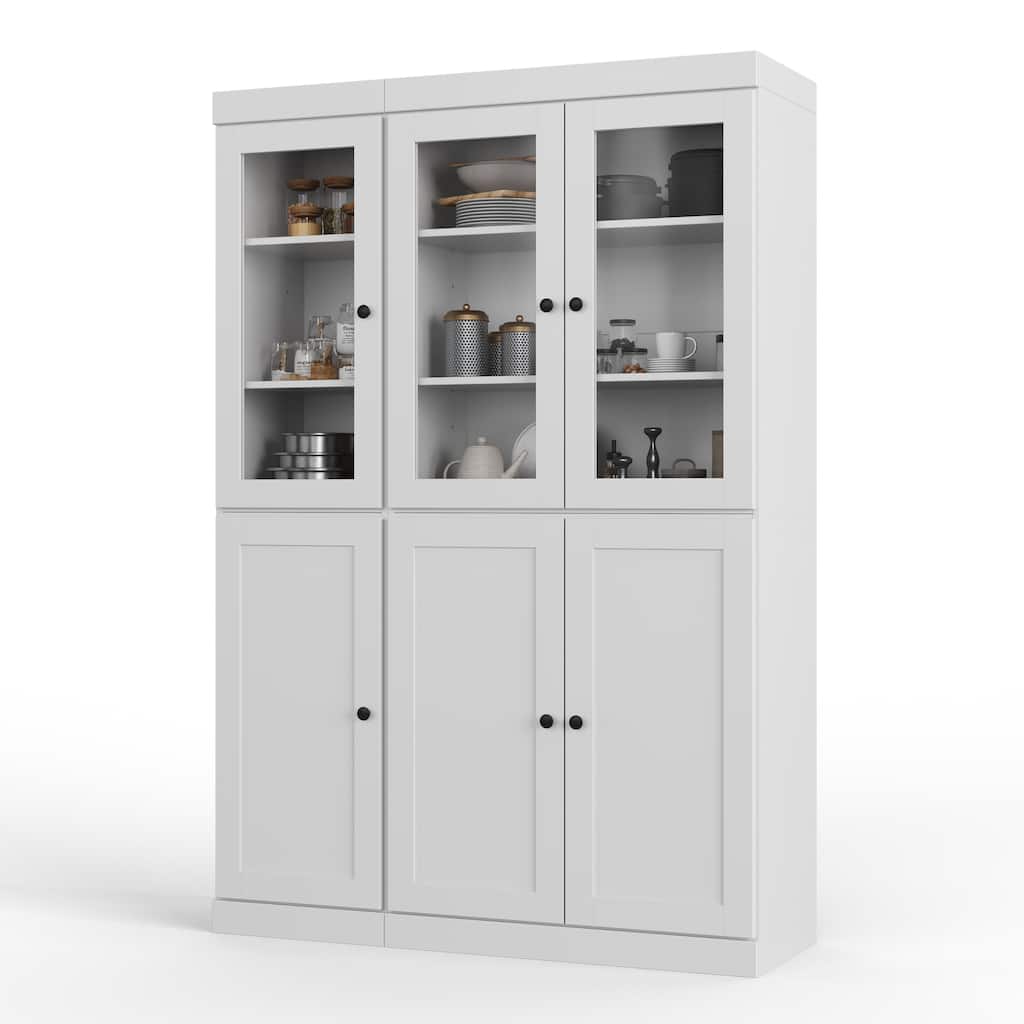 Palace Imports 100% Solid Wood 48.5" Pantry Cabinet with Clear Glass, Shaker Doors and Adjustable Shelves