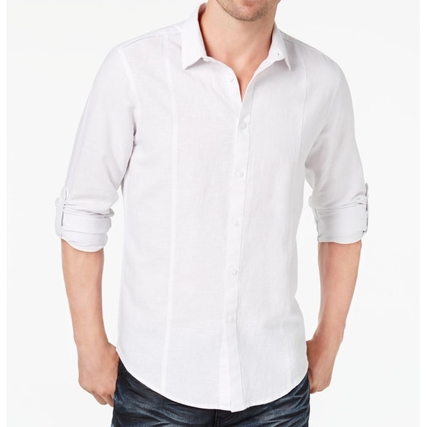 Shop INC Mens Large Roll Tab Linen Button Down Shirt ...