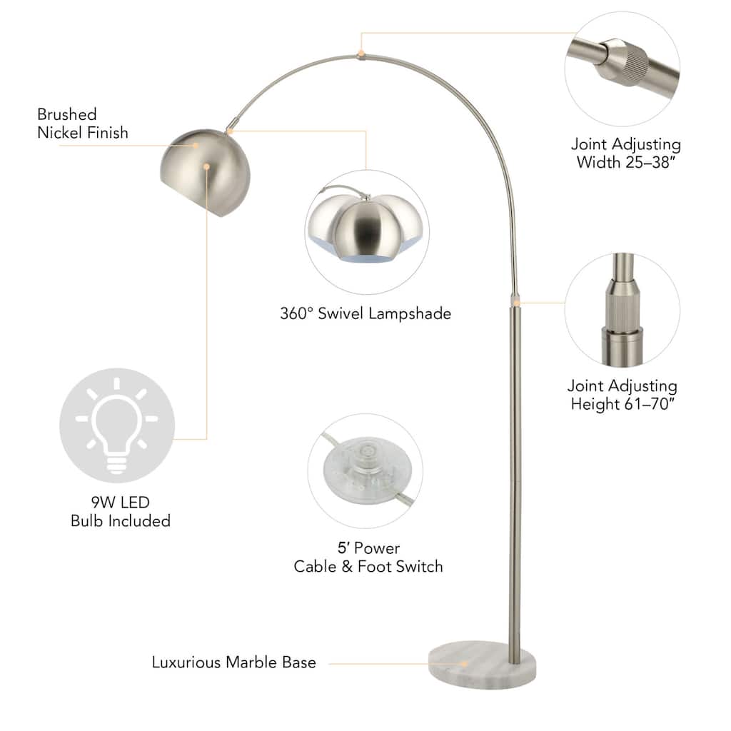 CO-Z 70" Arc Floor Lamp with Genuine Marble Base